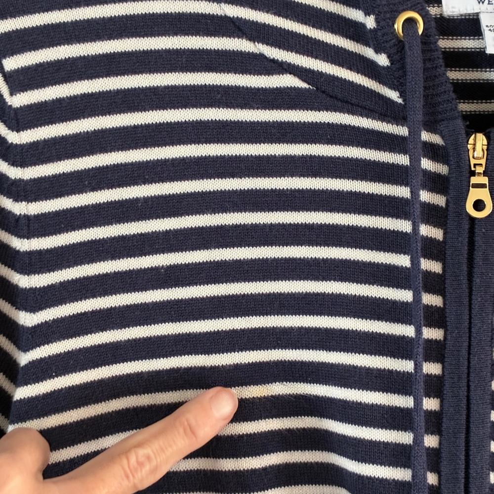 Charter Club Weekend Navy White Striped Full Zip Knit Hoodie Sweater Medium - Picture 6 of 10